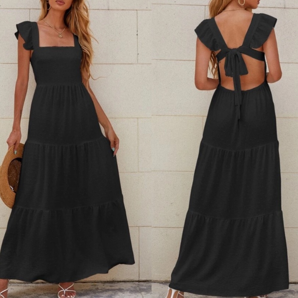 Boho tied open back square neck maxi dress - Picture 12 of 12
